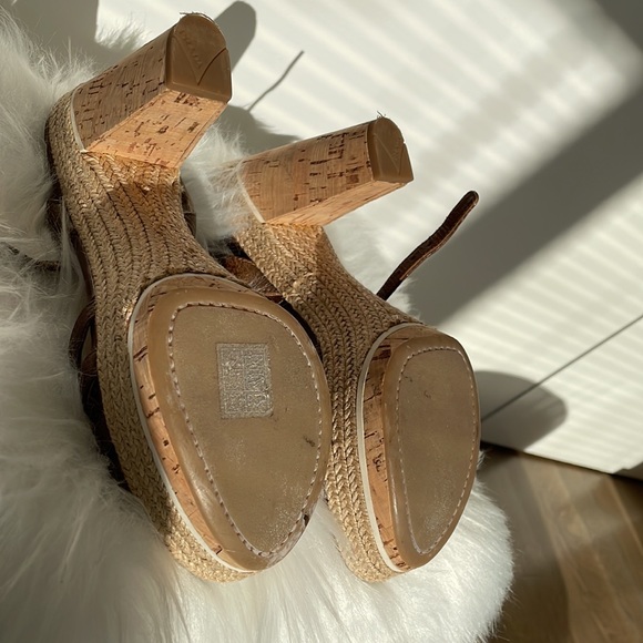 Prada Raffia Cork Brown Platform Sandals - Picture 5 of 5